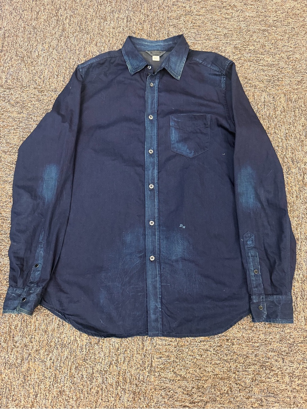 Diesel Industry Men's Dark Navy Casual Button-Down Shirt with Chest Pocket Y2K
